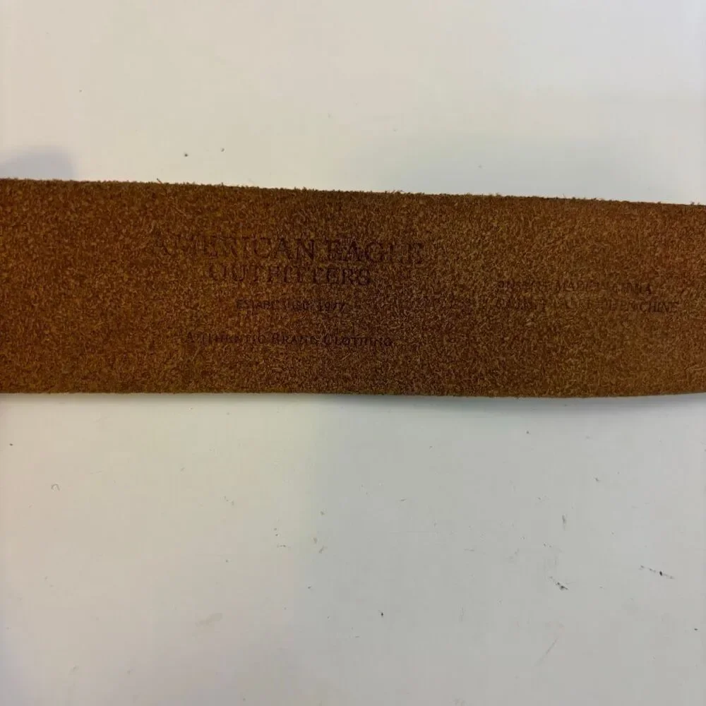 American Eagle AE 77 Brown Leather Big Belt Buckle Belt Men's 34